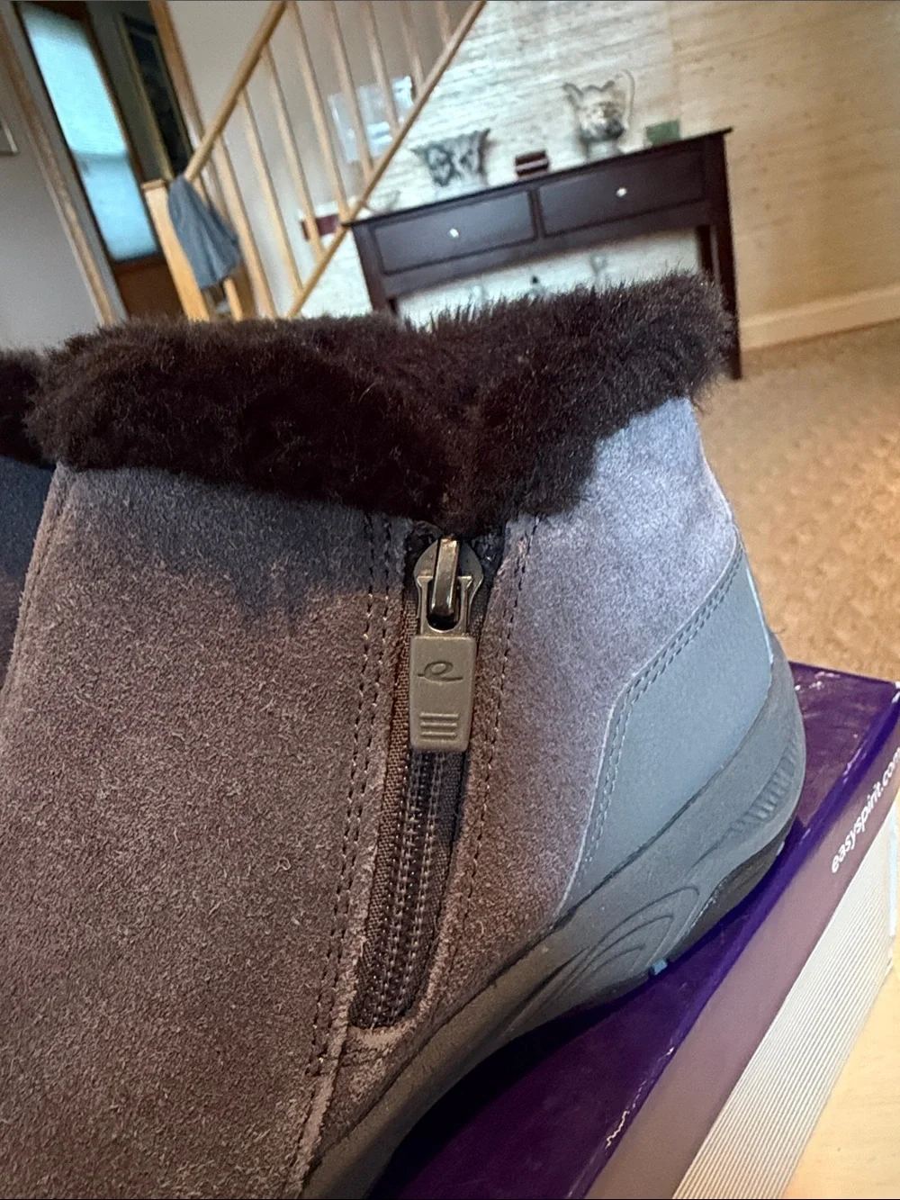 Easy Spirit Explore24 Women's Gray Suede Faux-Fur Ankle Boot